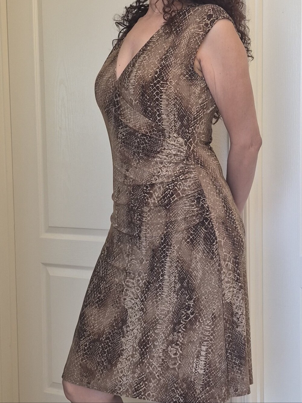 Lauren Ralph Lauren Wrap Top, Side Gathered, Snake Print, Stretch Dress Sz Large